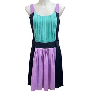 BETSEY JOHNSON PLEATED Mint Purple Colorblock‎ Sleeveless Casual Dress sz 2